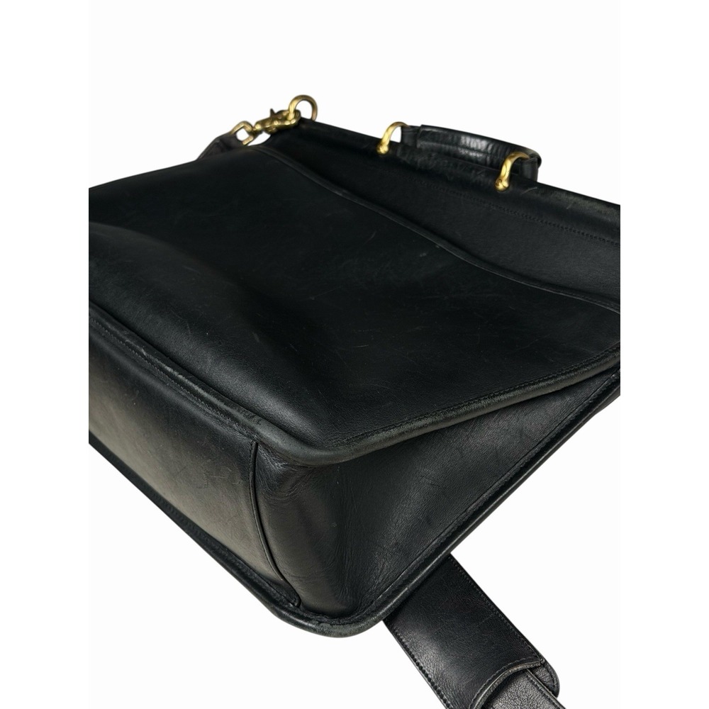 Vintage Coach Leather Briefcase Messenger Black Bag Classic Turnlock w Strap - Picture 9 of 16